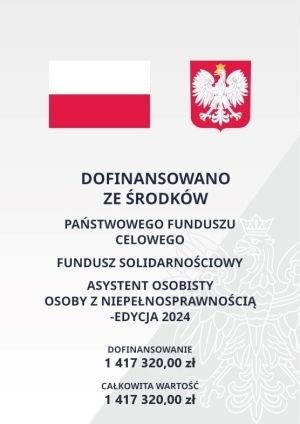 Flaga polski, godło oraz opis kwota i nazwa zadania