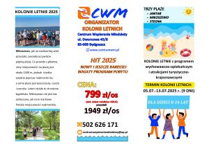 ulotka informacyjna wyjazdu na kolonie