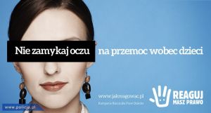 Plakat z napisem nie zamykaj oczu na przemoc wobec dzieci