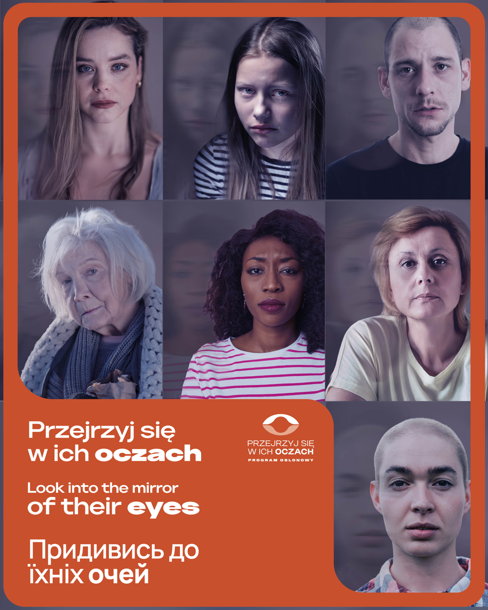 portrety 6 kobiet i 1 mężczyzny, którzy są smutni i mają łzy w oczach